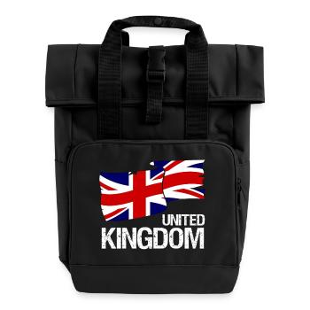 Great Britain Union Jack Flag - Design - Roll Top Backpack with Two Handles - black - Front