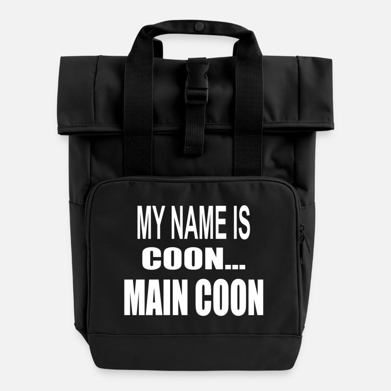 Chat Maine Coon - My name is coon (white) - Roll Top Backpack with Two Handles - black