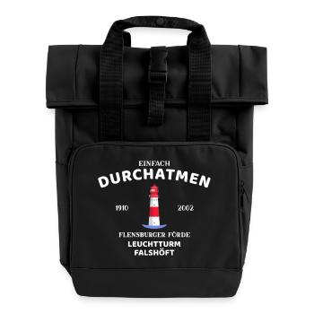 Flensburger Förde, Leuchtturm Falshöft, Durchatmen - Rolltop Rucksack mit zwei Griffen - Schwarz - Vorne
