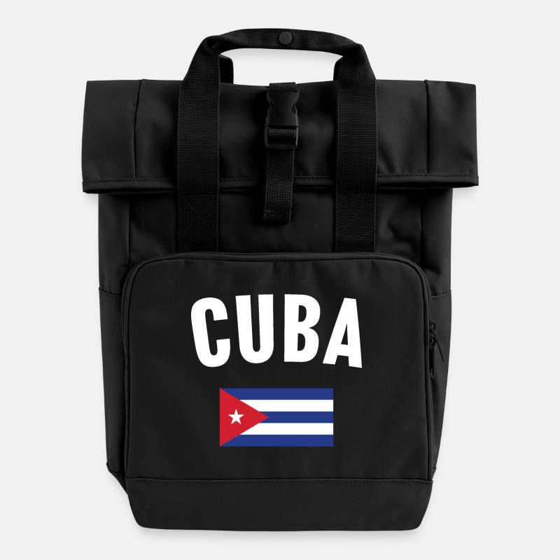 Cuba Flag - Roll Top Backpack with Two Handles - black