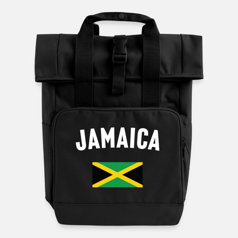 Jamaica Flag - Roll Top Backpack with Two Handles - black