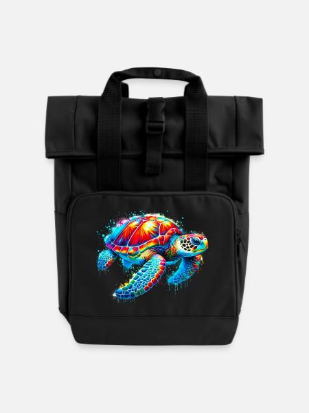 Schildkröte - Rolltop Rucksack mit zwei Griffen - Schwarz