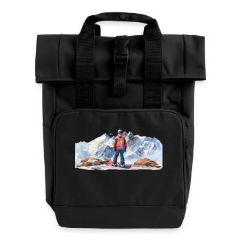 Snowboarder in den Bergen Snowboarder in the - Rolltop Rucksack mit zwei Griffen - Schwarz - Vorne