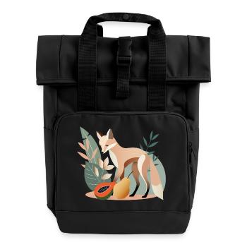 Eleganter Fuchs mit tropischen Früchten - Rolltop Rucksack mit zwei Griffen - Schwarz - Vorne
