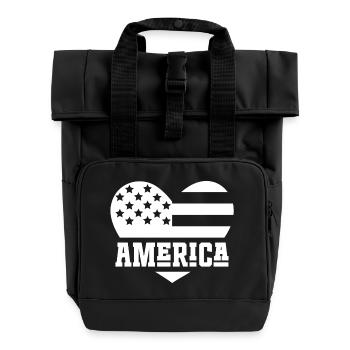 Amerika Flagge Herz Weiß - Rolltop Rucksack mit zwei Griffen - Schwarz - Vorne