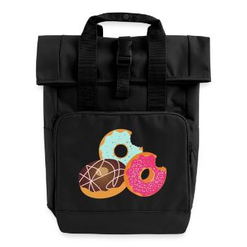 Donuts with Bite – Sweet Trio with Icing & Sprinkles - Roll Top Backpack with Two Handles - black - Front