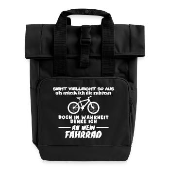 Doch in Wahrheit denke ich an mein Fahrrad - Rolltop Rucksack mit zwei Griffen - Schwarz - Vorne