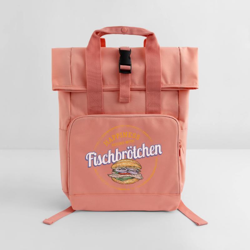 Fischbrötchen mit Matjes oder Bismarckhering Rolltop Rucksack mit zwei Griffen