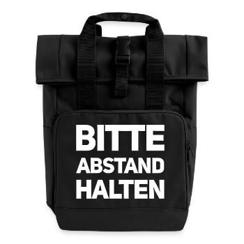 Bitte Abstand Halten Corona Krise Hinweis - Rolltop Rucksack mit zwei Griffen - Schwarz - Vorne