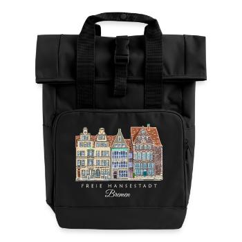 Free Hanseatic City of Bremen - Row of Houses Drawing - Roll Top Backpack with Two Handles - black - Front