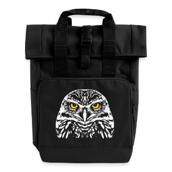 Owl with shining eyes - Roll Top Backpack with Two Handles - black - Front