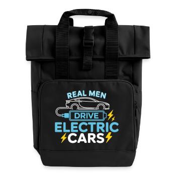 Electric Car T-Shirt Men's Gift - Roll Top Backpack with Two Handles - black - Front