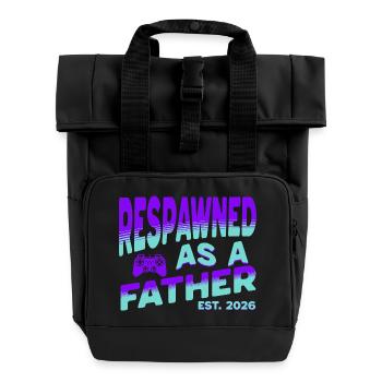 Papa 2026 - Respawned as a father - Rolltop Rucksack mit zwei Griffen - Schwarz - Vorne