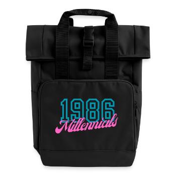 1986 Millennials Retro Numerisches Design - Rolltop Rucksack mit zwei Griffen - Schwarz - Vorne
