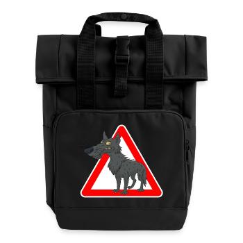 wolf - Roll Top Backpack with Two Handles - black - Front