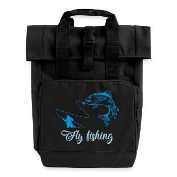 fly fishing fish - Roll Top Backpack with Two Handles - black - Front