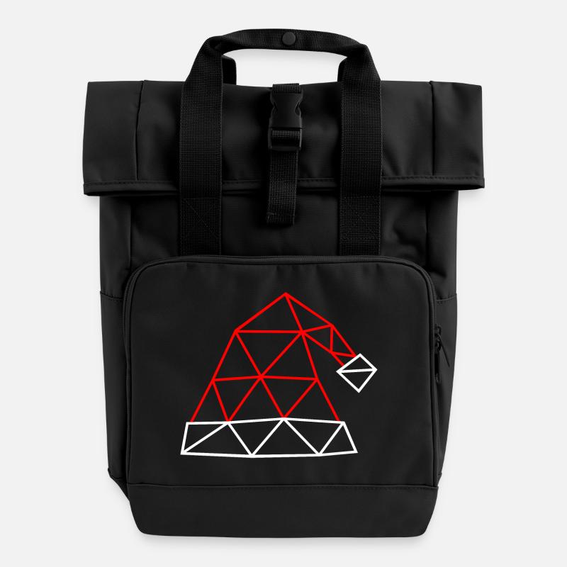 Christmas Hat - Geometric Lines - Roll Top Backpack with Two Handles - black
