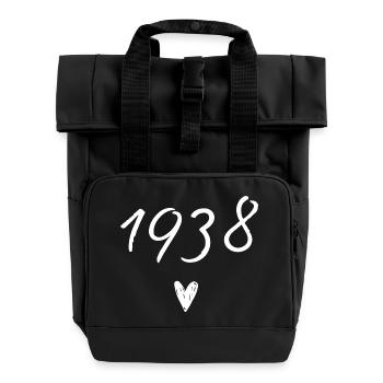 1938 Herzgeburtstag - Rolltop Rucksack mit zwei Griffen - Schwarz - Vorne