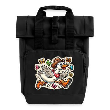 Silly Goose in a cowboy hat and boots - Roll Top Backpack with Two Handles - black - Front