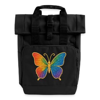 Glitzernder Regenbogen-Schmetterling - Rolltop Rucksack mit zwei Griffen - Schwarz - Vorne