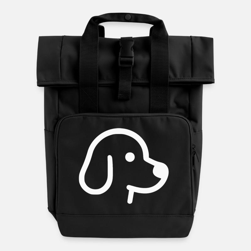 Playful dog motif in white - Roll Top Backpack with Two Handles - black