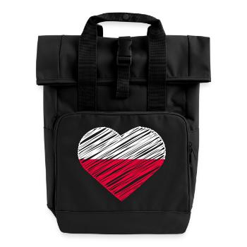 Oil Heart Flag – Poland Love Red White Heart Gift - Roll Top Backpack with Two Handles - black - Front
