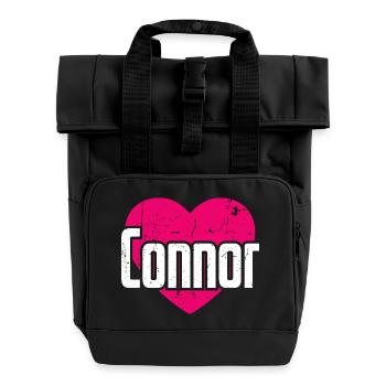 I Love Connor Pink Heart I Love Connor - Roll Top Backpack with Two Handles - black - Front