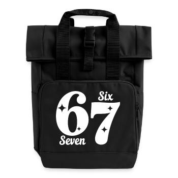 Funny Six Seven 67 - Six Seven SixSeven 6-7 - Rolltop Rucksack mit zwei Griffen - Schwarz - Vorne