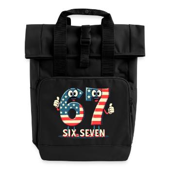 US Flag 67 Memes Six Seven - Roll Top Backpack with Two Handles - black - Front