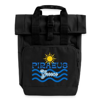 Piraeus Griechenland Sonne & Meereswellen - Rolltop Rucksack mit zwei Griffen - Schwarz - Vorne