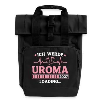 Ich werde Uroma 2027 – Werdende Urgroßmutter - Rolltop Rucksack mit zwei Griffen - Schwarz - Vorne