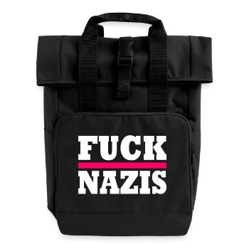 Fuck nazis - Rolltop Rucksack mit zwei Griffen - Schwarz - Vorne