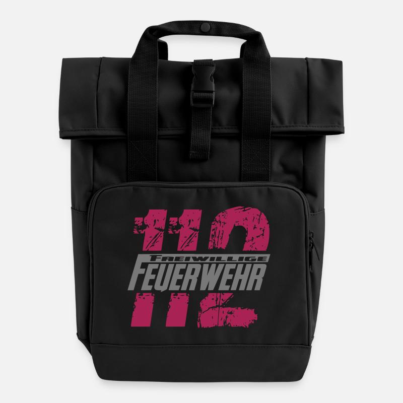 112 Freiwillige Feuerwehr - Rolltop Rucksack mit zwei Griffen - Schwarz