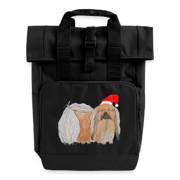 Weihnachtliche Pekinesen - Rolltop Rucksack mit zwei Griffen - Schwarz - Vorne