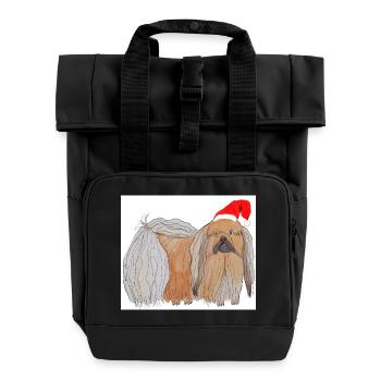 Autocollant de Noël chien pékinois - Sac à dos Roll Top à deux anses - noir - Devant