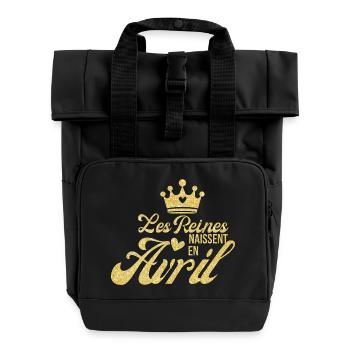 Königinnen werden im April geboren goldener Glitzer - Rolltop Rucksack mit zwei Griffen - Schwarz - Vorne