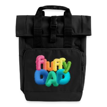 Fluffy Dad – Farbenfrohe, flauschige Typografie - Rolltop Rucksack mit zwei Griffen - Schwarz - Vorne