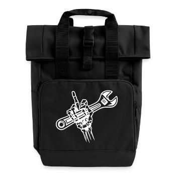 Kühne Hand Halten Schraubenschlüssel Illustration - Rolltop Rucksack mit zwei Griffen - Schwarz - Vorne