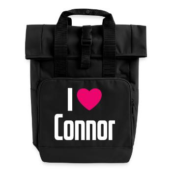 I Love Connor Pink Heart I Love Connor - Roll Top Backpack with Two Handles - black - Front