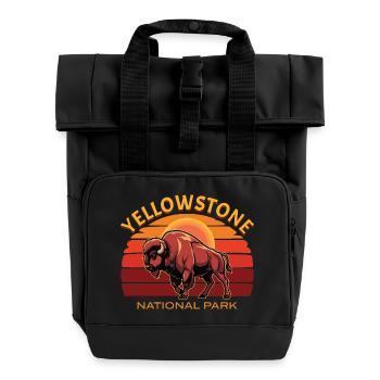 Yellowstone National Park Buffalo Bison - Roll Top Backpack with Two Handles - black - Front