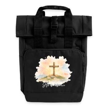Resurrection He is Risen Easter Jesus - Roll Top Backpack with Two Handles - black - Front