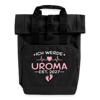 Ich werde Uroma 2027 - Ururenkelkind Ankündigung - Rolltop Rucksack mit zwei Griffen - Schwarz - Vorne
