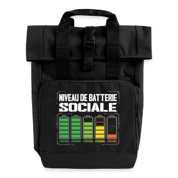 Niveau De Batterie Sociale Humour Introverti - Sac à dos Roll Top à deux anses - noir - Devant