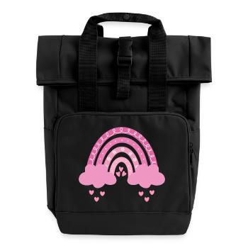 Boho Rainbow Pink Girl Birth Baby Baby Shower - Roll Top Backpack with Two Handles - black - Front