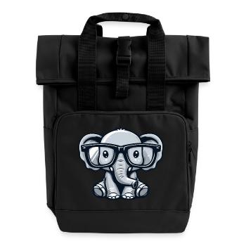 Nerdy elephant with glasses - Roll Top Backpack with Two Handles - black - Front