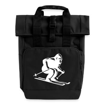 Affe Gorilla Schimpanse Ski Silhouette Design - Rolltop Rucksack mit zwei Griffen - Schwarz - Vorne