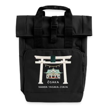 Osaka Japan, Namba Yasaka-jinja Torii Drawing - Roll Top Backpack with Two Handles - black - Front