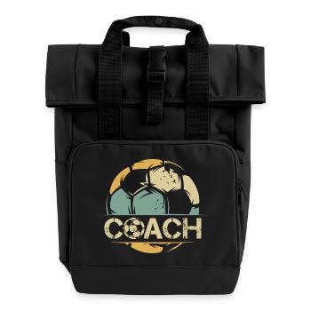 retro coach soccer coach logo ball icon team - Roll Top Backpack with Two Handles - black - Front