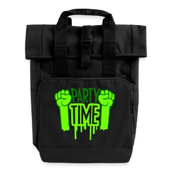 Party Time Crew Logo Celebrate Team Friends Member - Roll Top Backpack with Two Handles - black - Front