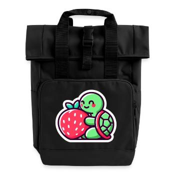 Cute Turtle Hugs a sweet Strawberry - Roll Top Backpack with Two Handles - black - Front